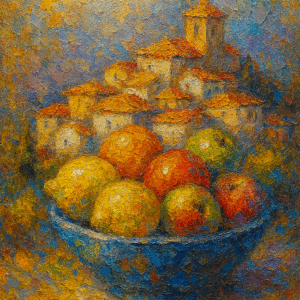 Abstraktes Früchte-Stillleben in mediterraner