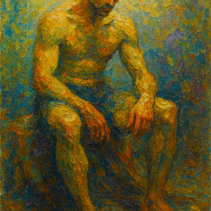 Kontemplation in Farbe – Impressionistisch sitzender Mann