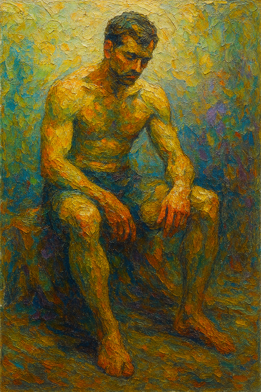 Kontemplation in Farbe – Impressionistisch sitzender Mann